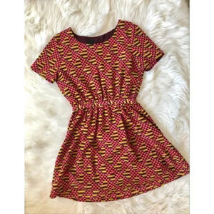Complot Open Back Geo Print Short Sleeve Mini Dress S 38